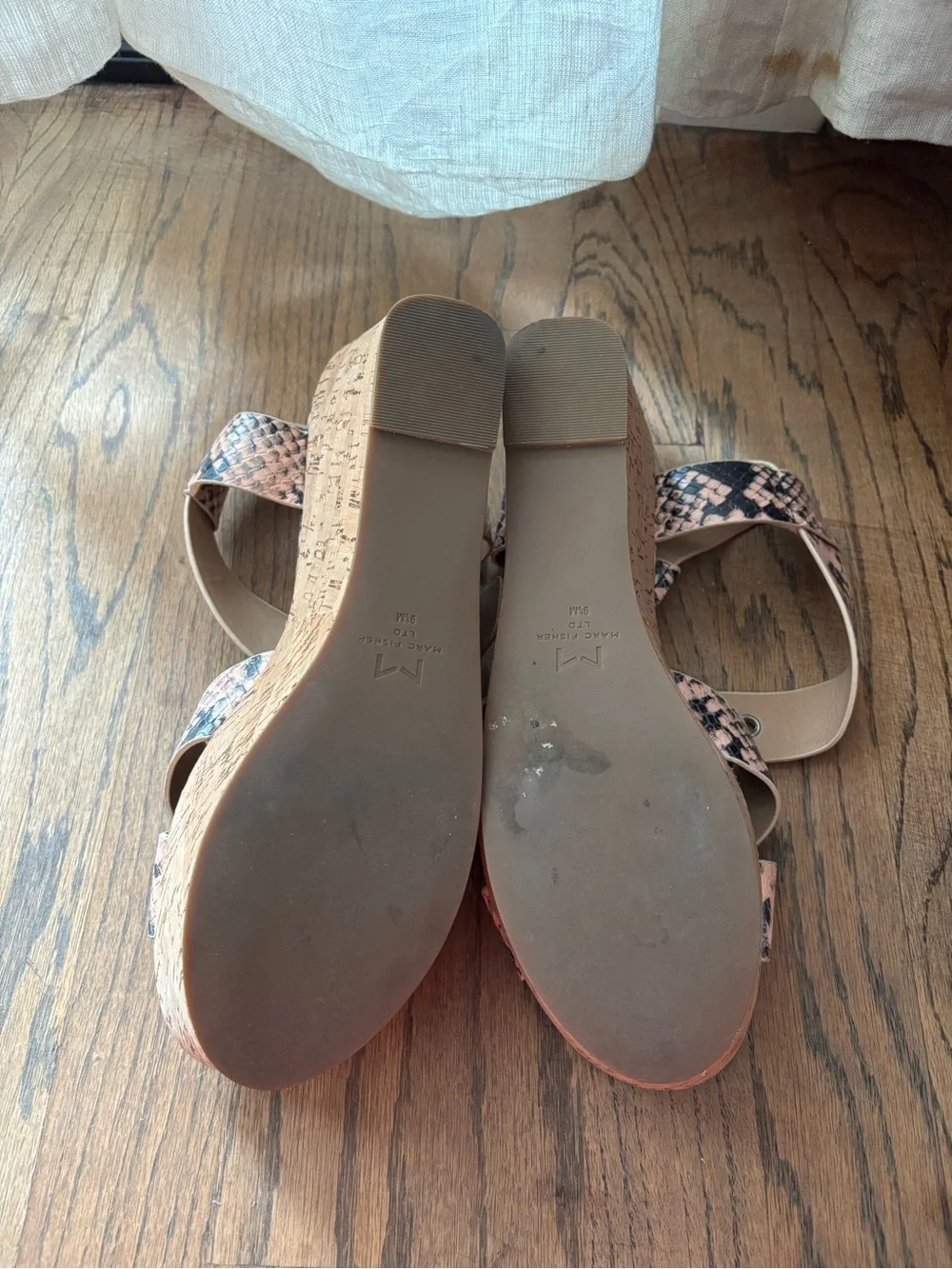 Marc Fisher New Pink and Black Snake-Print Platform Sandals